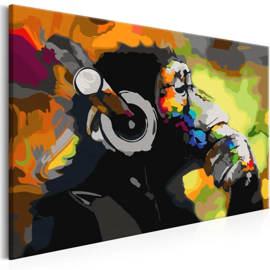 Obraz do samodzielnego malowania - Kolorowa małpa w słuchawkach - Zdjęcie 3