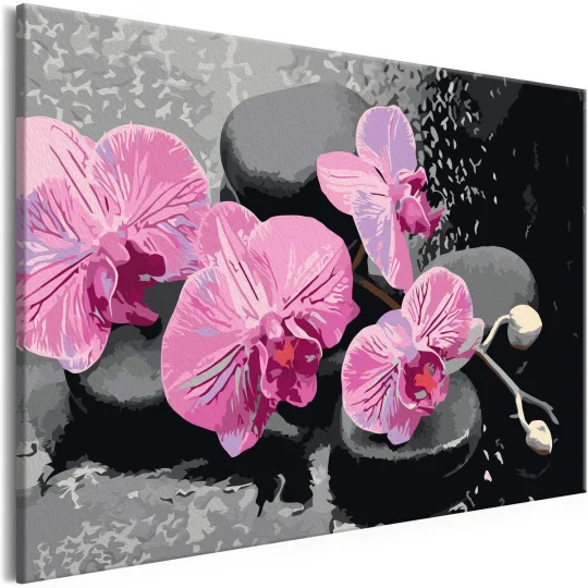 Obraz do samodzielnego malowania - Orchidea i kamienie zen (czarne tło) - Zdjęcie 3