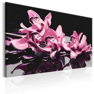 Obraz do samodzielnego malowania - Różowa orchidea (czarne tło)