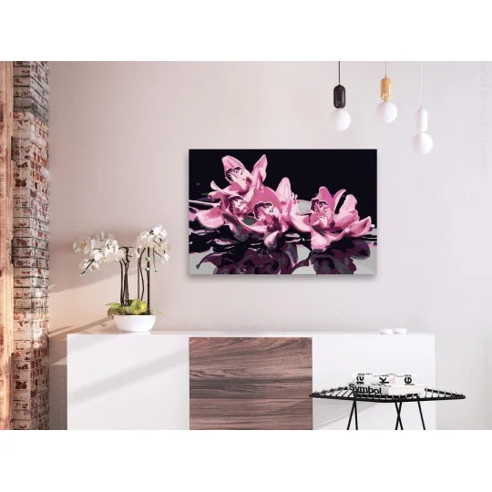 Obraz do samodzielnego malowania - Różowa orchidea (czarne tło) - Zdjęcie 2