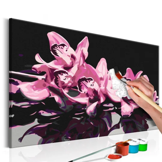 Obraz do samodzielnego malowania - Różowa orchidea (czarne tło) - Zdjęcie 3