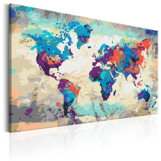 Obraz do samodzielnego malowania - Mapa świata (błękitno-czerwona) - Zdjęcie 3