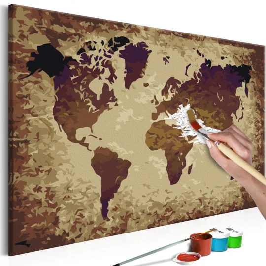 Obraz do samodzielnego malowania - Mapa świata (brązy) - Zdjęcie 2