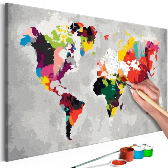 Obraz do samodzielnego malowania - Mapa świata (jaskrawe kolory) - Zdjęcie 2
