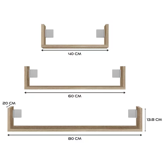 Półka ścienna ODIN dąb sonoma (3 szt.) - Zdjęcie 4