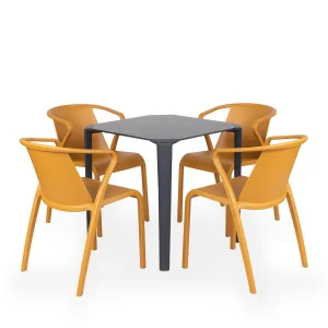 Stół ONE 70 antracytowy + 4 krzesła FADO żółty