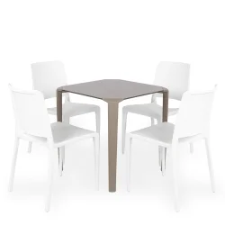 Stół ONE 70 brązowy + 4 krzesła HALL biały