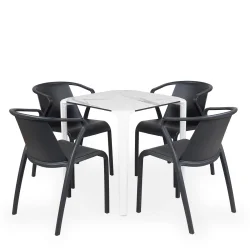 Stół ONE 70 biały + 4 krzesła FADO antracytowy
