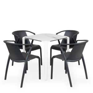 Stół ONE 70 biały + 4 krzesła FADO antracytowy