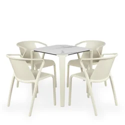 Stół ONE 70 biało beżowy + 4 krzesła FADO beżowy