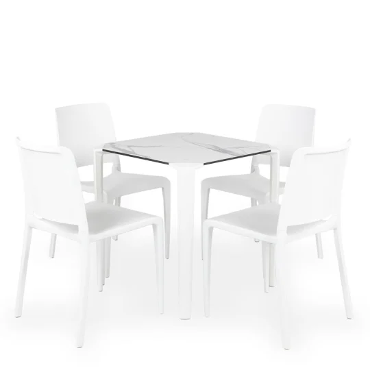 Stół ONE 70 biały + 4 krzesła HALL biały