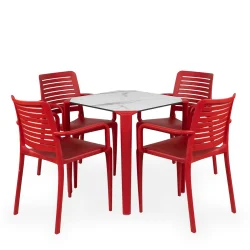 Stół ONE 70 biało czerwony + 4 krzesła PARK czerwony