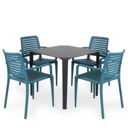 Stół ONE 80 antracytowy + 4 krzesła PARK niebieski