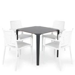 Stół ONE 80 antracytowy + 4 krzesła PARK biały