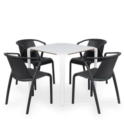 Stół ONE 80 biały + 4 krzesła FADO antracytowy