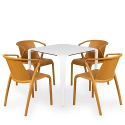 Stół ONE 80 biały + 4 krzesła FADO żółty