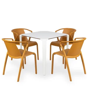 Stół ONE 80 biały + 4 krzesła FADO żółty