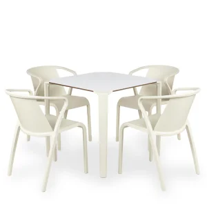 Stół ONE 80 biało beżowy + 4 krzesła FADO beżowy