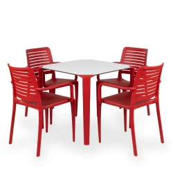 Stół ONE 80 biało czerwony + 4 krzesła PARK czerwony