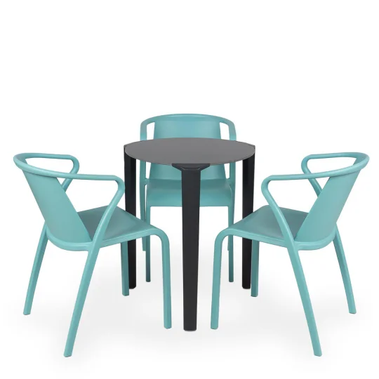 Stół ONE Q60 antracytowy + 3 krzesła FADO turkusowy