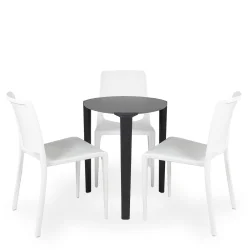 Stół ONE Q60 antracytowy + 3 krzesła HALL biały