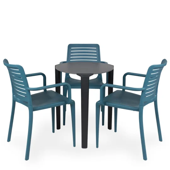 Stół ONE Q60 antracytowy + 3 krzesła PARK niebieski
