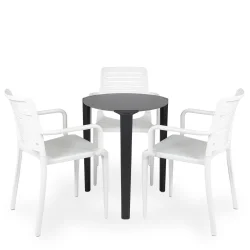 Stół ONE Q60 antracytowy + 3 krzesła PARK biały