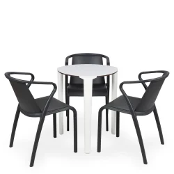 Stół ONE Q60 biały + 3 krzesła FADO antracytowy