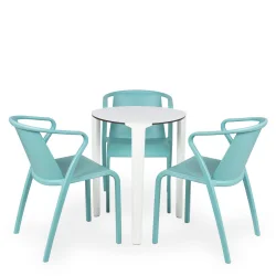 Stół ONE Q60 biały + 3 krzesła FADO turkusowy