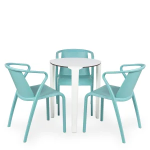 Stół ONE Q60 biały + 3 krzesła FADO turkusowy
