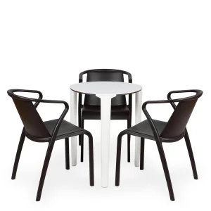 Stół ONE Q60 biały + 3 krzesła FADO ciemnobrązowy
