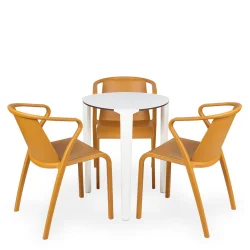 Stół ONE Q60 biały + 3 krzesła FADO żółty