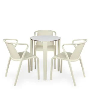 Stół ONE Q60 biało beżowy + 3 krzesła FADO beżowy