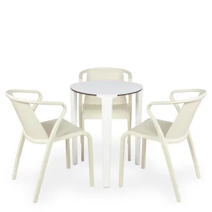 Stół ONE Q60 biały + 3 krzesła FADO beżowy