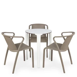Stół ONE Q60 biały + 3 krzesła FADO brązowy