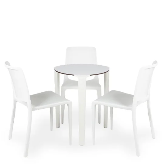 Stół ONE Q60 biały + 3 krzesła HALL biały