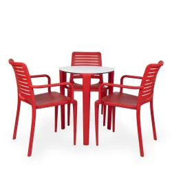 Stół ONE Q60 biało czerwony + 3 krzesła PARK czerwony