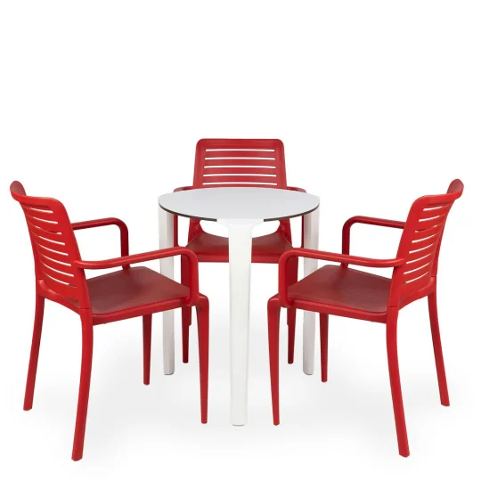Stół ONE Q60 biały + 3 krzesła PARK czerwony