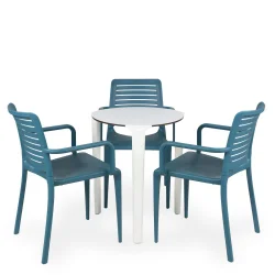 Stół ONE Q60 biały + 3 krzesła PARK niebieski