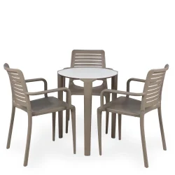 Stół ONE Q60 biało brązowy + 3 krzesła PARK brązowy