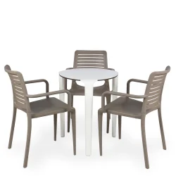 Stół ONE Q60 biały + 3 krzesła PARK brązowy
