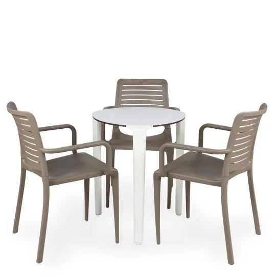 Stół ONE Q60 biały + 3 krzesła PARK brązowy