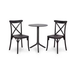 Stół STEP antracytowy + 2 krzesła CAPRI czarny