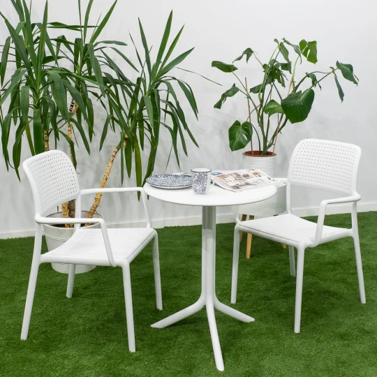 Stół STEP bianco/biały + 2 krzesła BORA bianco/biały - Zdjęcie 4