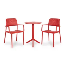 Stół STEP rosso/czerwony + 2 krzesła BORA rosso/czerwony