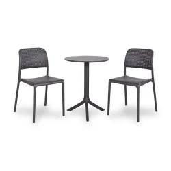 Stół STEP antracytowy + 2 krzesła BORA BISTROT antracytowy