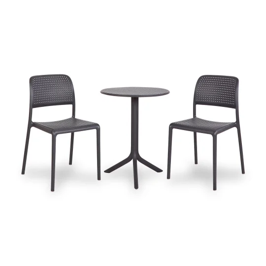 Stół STEP antracite/antracytowy + 2 krzesła BORA BISTROT antracite/antracytowy