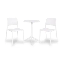 Stół STEP bianco/biały + 2 krzesła BORA BISTROT bianco/biały