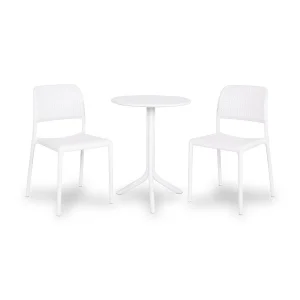 Stół STEP bianco/biały + 2 krzesła BORA BISTROT bianco/biały