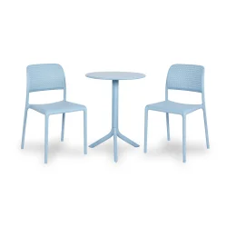 Stół STEP celeste/błękitny + 2 krzesła BORA BISTROT celeste/błękitny